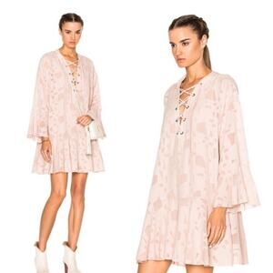 IRO Ralene Baby Pink Nude Burnout LaceUp Bodice Mini Swing Dress 36 4 S
